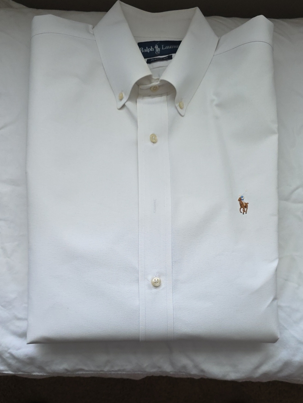 Ralph Lauren White Men's Button-Down Oxford Shirt with Polo Pony